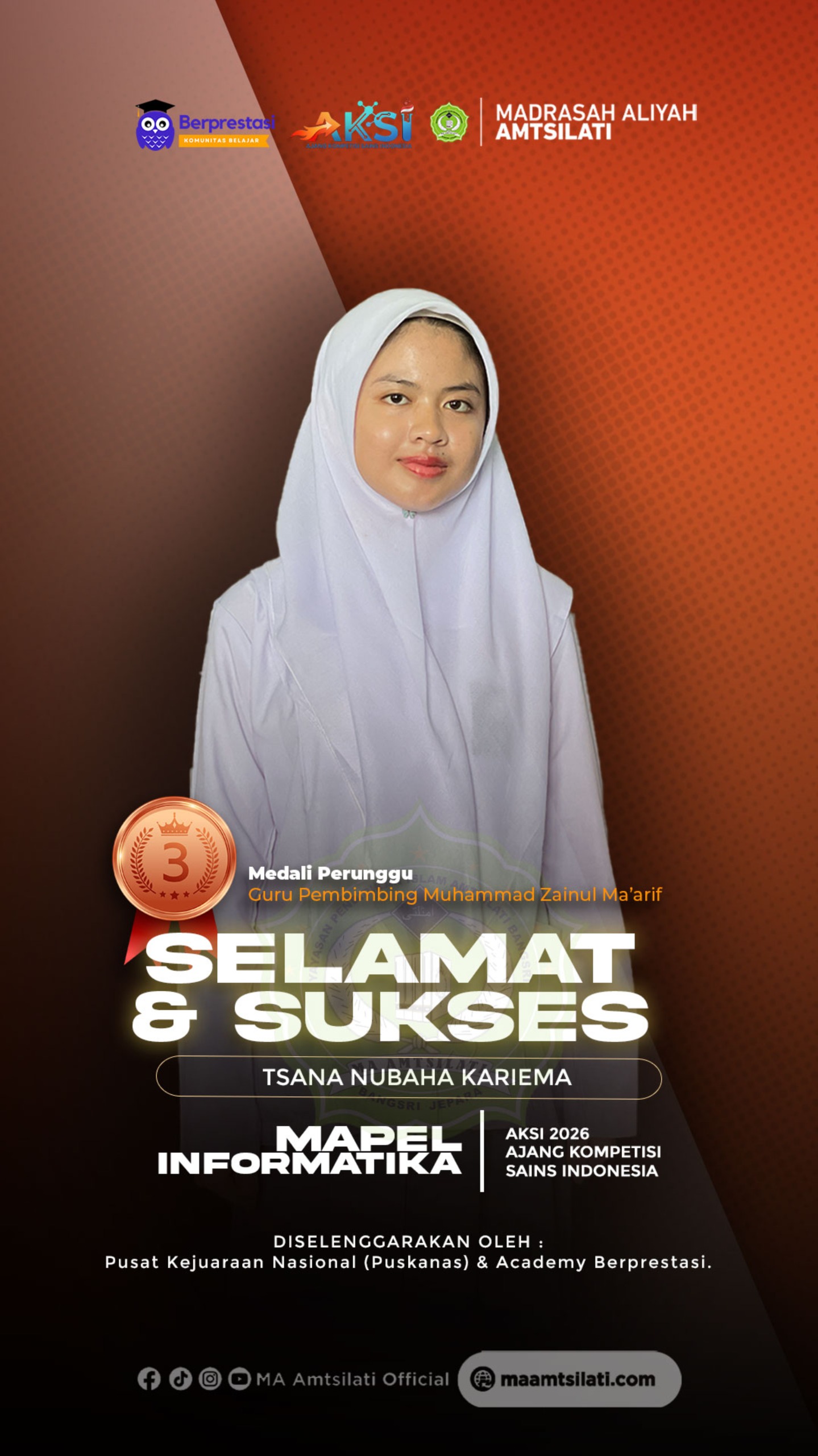 Medali Perunggu Mapel Informatika Ajang Kompetisi Sains Indonesia (AKSI) 2026